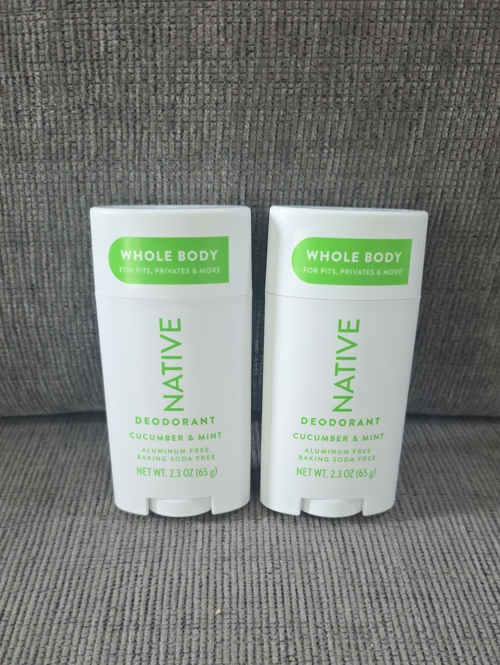 Two Native Whole Body Deodorant Sticks Cucumber & Mint, New, 2.3oz. Each.